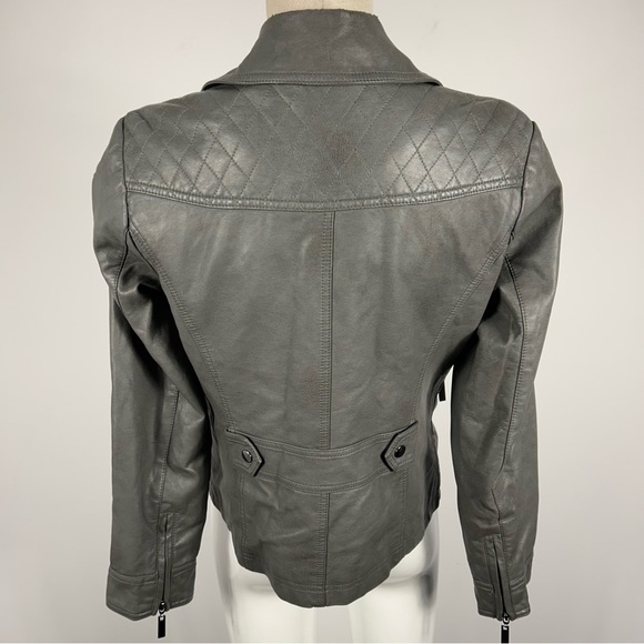 ROZ & ALI Women's Gray faux Leather Jacket petite M - Picture 5 of 13
